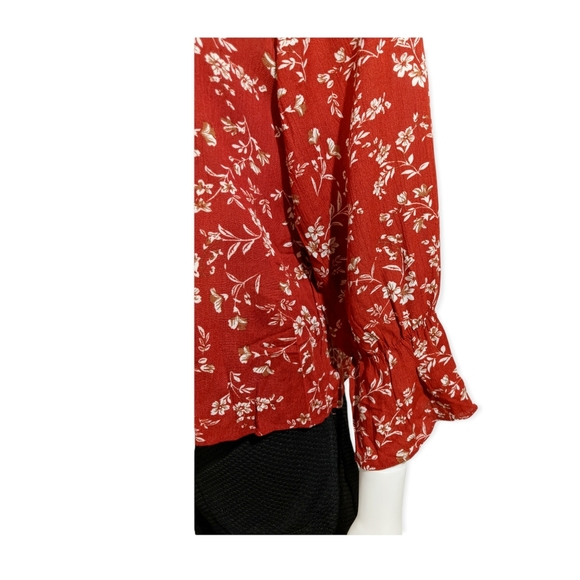 New Trend Off-Shoulder Long Sleeve Floral Top Dark Red - Picture 11 of 12